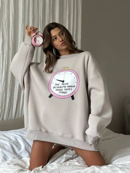 Жіноче худі оверсайз «Time», сіре, One Size 42–48 (арт. 351SH)