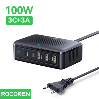 Зарядное устройство 100W 6-Ports GAN Charger 3 USB-C + 3 USB-A ROCOREN