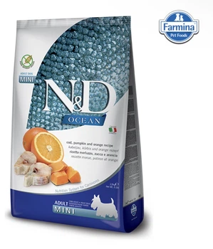 Сухой беззерновой корм Farmina N&D Grain Free Ocean Dog Adult Mini Cod, Spelt, Oats & Orange для взрослых собак миниатюрных и малых пород с треской и апельсином 800 г