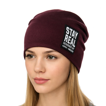 Женская демисезонная трикотажная шапка "STAY REAL" Марсала