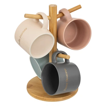 Zestaw kubków Secret de Gourmet na drewnianym stojaku 200 ml 4 szt (3560232843884)