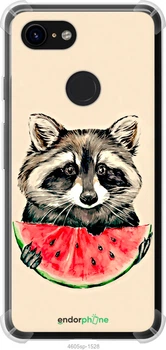 Чехол на Google Pixel 3 Енотик с арбузом "4605sp-1528-70447"