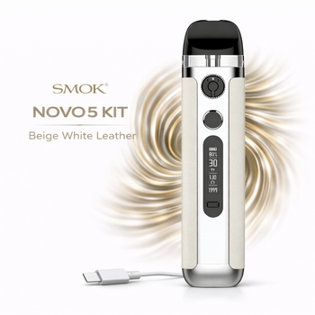 Pod-система Smok Novo 5 KIT Beige White Leather електронна сигарета Смок Ново 900мАч до вейп 30 Вт Лед екран повний контроль біла