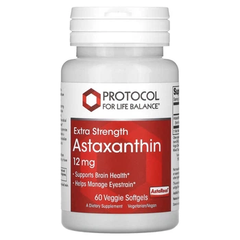 Астаксантин, Astaxanthin, Protocol for Life Balance, підвищена сила, 12 мг, 60 рослинних гелевих капсул (PRT-12253)