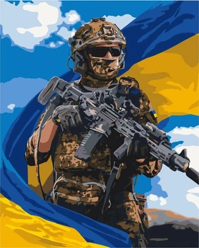 Картина за номерами Патріотична Воїн ЗСУ із прапором 40x50 см Origami (LW3268)