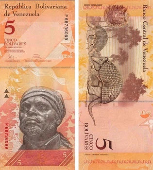 Банкнота 5 боліварів Венесуела 2011 рік UNC