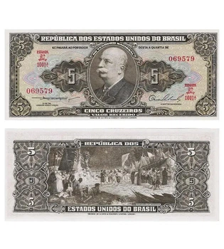 Банкнота 5 крузейро Бразилія 1953 - 1959 рік UNC