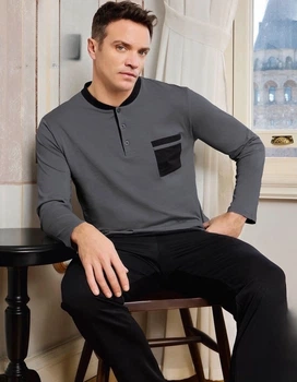 Піжама чоловіча Pijamoni XXL бавовняна сірий кофта з штанами