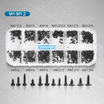 Набор Микросаморезов M1;M1.2/600шт MIX Потайных и Полукруглых с Отверткой SPEC (SP-240520)