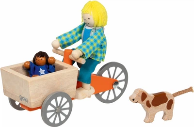 Велосипед для ляльок Goki дерев'яний товарний з дитиною і собакою 5220557 (4013594514620)