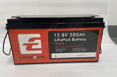 Аккумулятор LiFePO4 LITHTECH 12.8V 200Ah с BMS, BlUETOOTH,GRADE A,литий-железо-фосфатная батарея для ИБП, RV, солнечных систем,