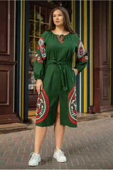 Женское вышитое платье с поясом миди SEAM MKSMV107/845 - 42/44, Зелений