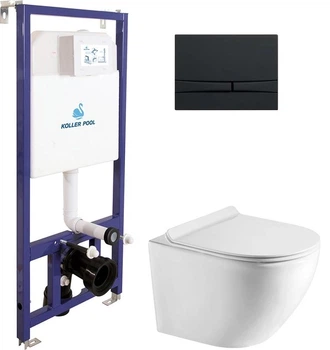 Инсталляция KOLLER POOL Dune 1200SL + панель смыва Integro Cosmo Black Matt + подвесной унитаз Round Smart с сиденьем Soft Close дюропласт
