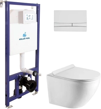 Инсталляция KOLLER POOL Dune 1200SL + панель смыва Integro Cosmo White + подвесной унитаз Round Smart с сиденьем Soft Close дюропласт