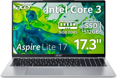 Ноутбук Acer Aspire Lite AL17-31P-34BV (NX.DDUEU.001) Light Silver / 17.3" IPS Full HD / Intel Core 3 N355 / RAM 16 ГБ / SSD 512 ГБ