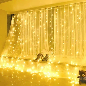Светодиодная гирлянда штора 600 LED, 3x3м, 220В, прозрачный провод, статический режим, IP44, Теплый белый