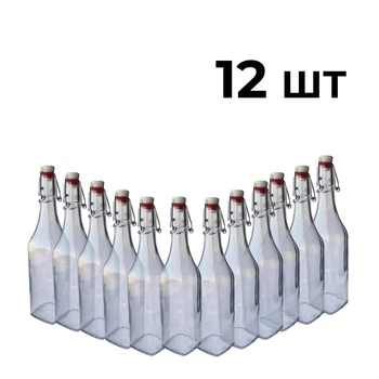 Бутылка Квадратная Бугельная, стеклянная (прозрачная) 0,5 л. с бугельной пробкой 12 шт.
