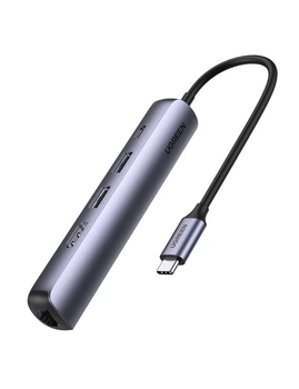 Док-станція USB3.1 Type-C --> HDMI/USB 3.0x2/RJ45/PD 100W, Ugreen CM418 Сіра