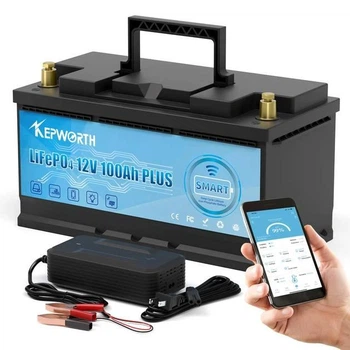 Аккумулятор LifePo4 100Ah 12V 1280Wh KEPWORTH с Bluetooth для ИБП ( Литий железо фосфатный ) BMS (AKBK04)