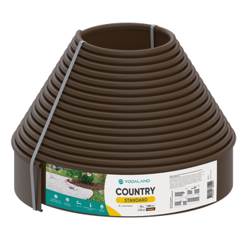 Бордюр садовий Vodaland пластиковий Country Standard H100 коричневий 15 м (82952-15-BN)