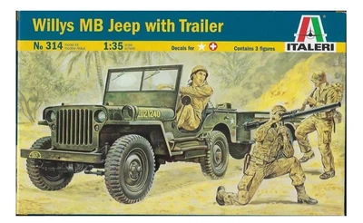 Збірна модель 1/35 автомобіль Willys MB Jeep with Trailer Australian Forces Insignias Italeri 0314
