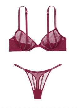 Комплект Victoria’s Secret Вишневий,декорований стразами 34C-S