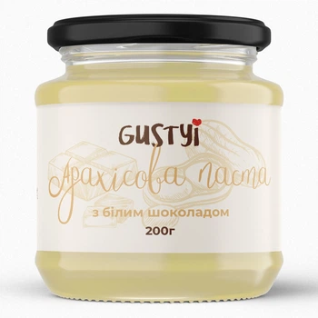Арахисовая паста "ТМ Gustyi" с белым шоколадом 200г (4825489257594)
