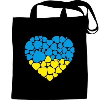 Еко-Сумка для шопінгу прапор україни з сердечек Чорний