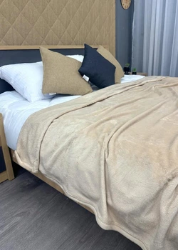 Плед покрывало микрофибра двухспальный 180*200 см флис ТМ Colorful Home однотонный молочный