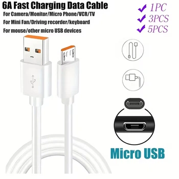 Micro USB 6A - 1м кабель для швидкої зарядки та передачі даних, високошвидкісний Micro USB кабель