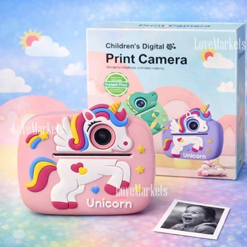Дитячий фотоапарат миттєвого друку з двома камерами Children's Digital Print Camera D1-A підтримка microSD Pink Unicorn