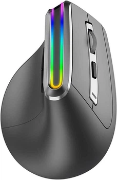 Беспроводная Вертикальная Мышь JOMAA: Эргономичная, Bluetooth+2.4G, RGB. (Cерый)