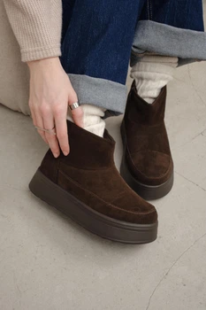 Женские короткие зимние угги PARADIZE SHOES из темно-коричневой замши с молнией на высокой подошве 38 размер (стелька 24,7 см)