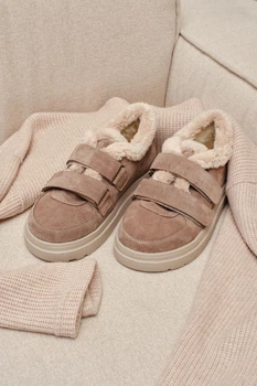 Жіночі зимові кросівки PARADIZE SHOES із темно-бежевої замші на липучках з хутряною опушкою 41 розмір (устілка 27,3 см)