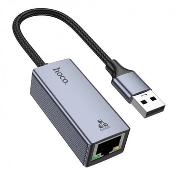 Переходник Hoco UA37 USB to RJ45 1000 Mbps Gray
