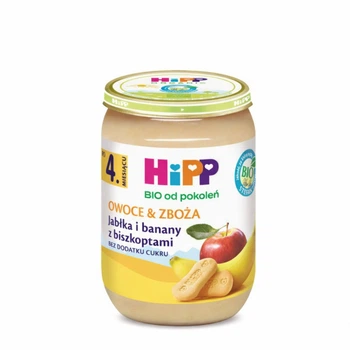 Пюре дитяче HiPP BIO Яблуко та банан з бісквітом, з 4 місяців, 190 г