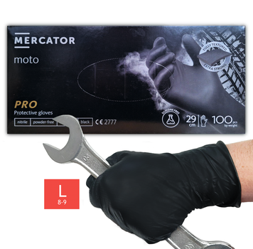 Супер міцні рукавички нітрилові Moto Mercator Ideall Nitrile, щільність 9.3 р. - чорні (100 шт) L (8-9)