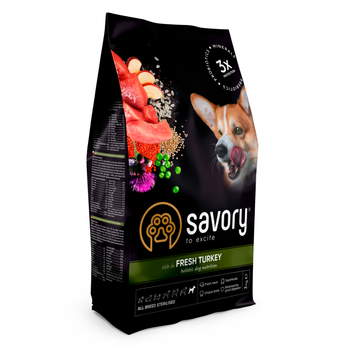 Корм сухий Savory All Breed Sterilised rich in Fresh Turkey для стерилізованих собак усіх порід зі свіжою індичкою 3 кг