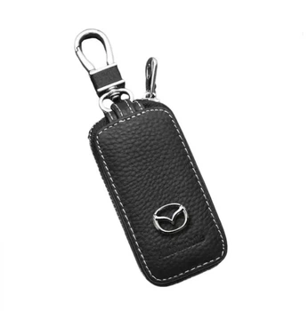 Чехол ключа Mazda черный кожаный (ключница)
