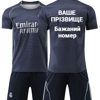 Футбольна форма дитяча з індивідуальним нанесенням Real Madrid (Реал Мадрид), сезон 2026 26 розмір, ріст 140-145 см, чорна