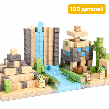Магнітний конструктор Minecraft Водоспад і будинок у лісі, 100 деталей, майнкрафт для дітей від 3 років