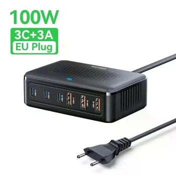Зарядное устройство Rocoren USB 100 Вт GaN 6-портов типа USB и USB-С