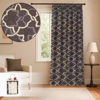 Штора SKA 150×270 см жаккардовая коричневая на тесьме с марокканским геометрическим узором для спальни и гостиной