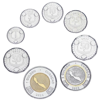Набор монет Кюрасао набор из 8 монет 2025 UNC 1, 5, 10, 25, 50, 50 центов, 1, 5 гульденов