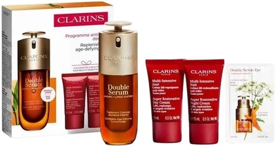 Zestaw kosmetyków do pielęgnacji twarzy Clarins Super Restorative Serum Double 50 ml + Krem na dzień Multi-Intensive 15 ml + Krem na noc Multi-Intensive 15 ml + Serum pod oczy Double 0.9 ml (3666057327407)