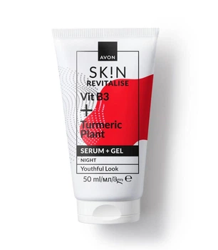 Ночной крем-сыворотка для лица Avon Skin Revitalise Vit B3+Turmeric Plant Serum+Cream Night Youthful Look с витамином В3 и куркумой Восстановление 50 мл