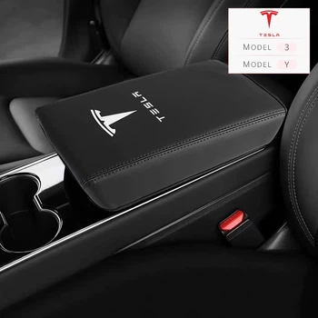 Автомобильный чехол на подлокотник авто электромобиль Tesla Model 3 / Tesla Model Y | Искусственная PU кожа | Черный | Black