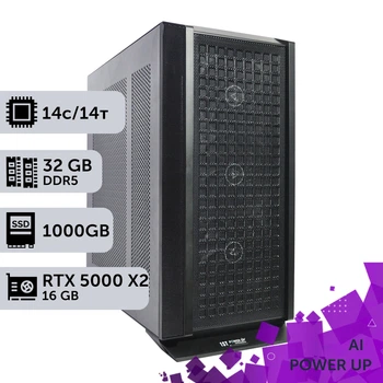 Рабочая станция AI Workstation PowerUp #68 Core Ultra 5 245KF/32 GB/SSD 1TB/NVIDIA Quadro RTX5000 16GB x2 для задач искусственного интеллекта машинного обучения и вычислений с помощью графических процессоров