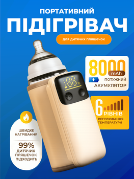 Подогреватель для детских бутылочек портативный дорожный USB автомобильный аккумуляторный подогрев детского питания универсальный подогрев молока с LED дисплеем для смесей и молока для прогулок путешествий DobraMAMA Бежевый 73725