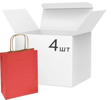 Набор крафтовых пакетов для подарков Angel Gifts 26х32х12 см х 4 шт красных (Я82301_AG2140_4)